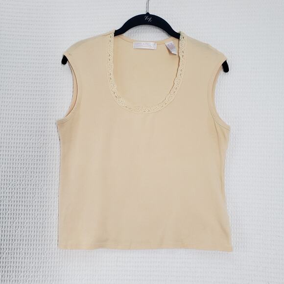 Lord & Taylor Tops - Vintage Lord and Taylor Sleeveless Top Womens Large Beige Lace Pima Cotton Y2K